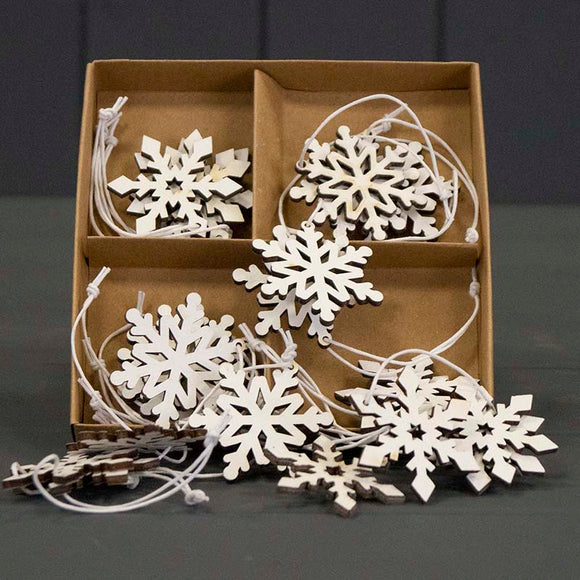 Wooden Die Cut White Snowflakes - Set of 24