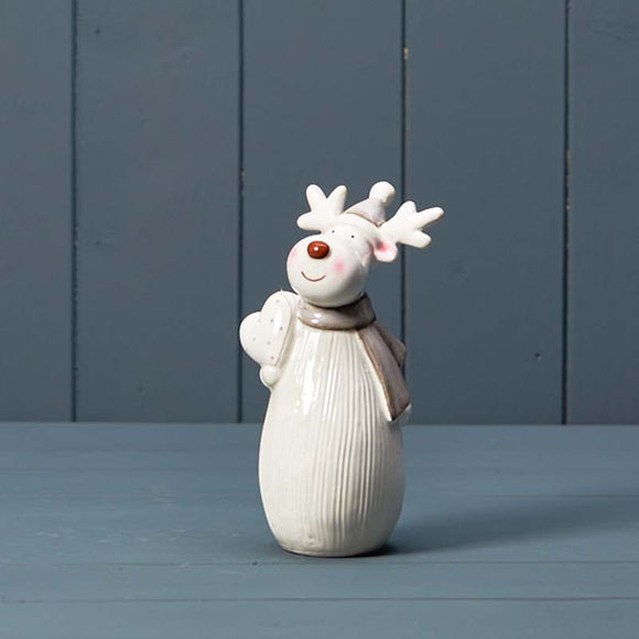 Ceramic Standing Reindeer with Heart - 15.5cm