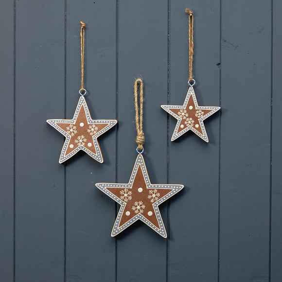 Hanging Natural Star with Grey/White detail - 10cm