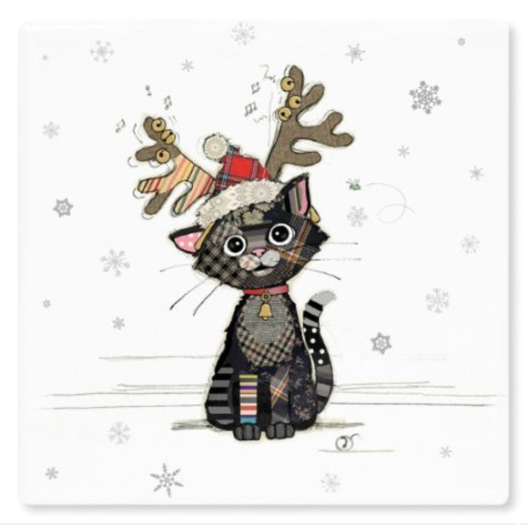 Christmas Kitten Ceramic Coaster - 10cm