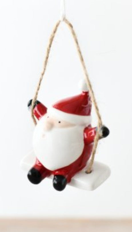 Small Ceramic Santa on Swing - 6cm