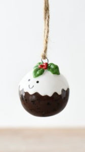 Ceramic Christmas Pudding Hanging Decoration - 4cm