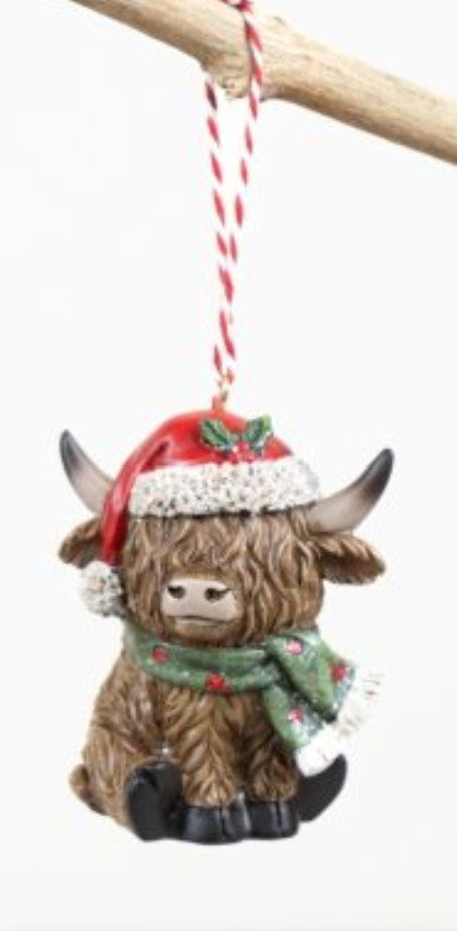 Hanging Festive Highland Cow 7.5cm
