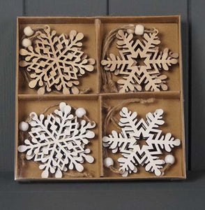 Hanging Wooden Snowflake Decorations (Mixed box of 8)