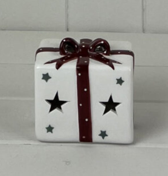 Ceramic LED Present with Red Bow