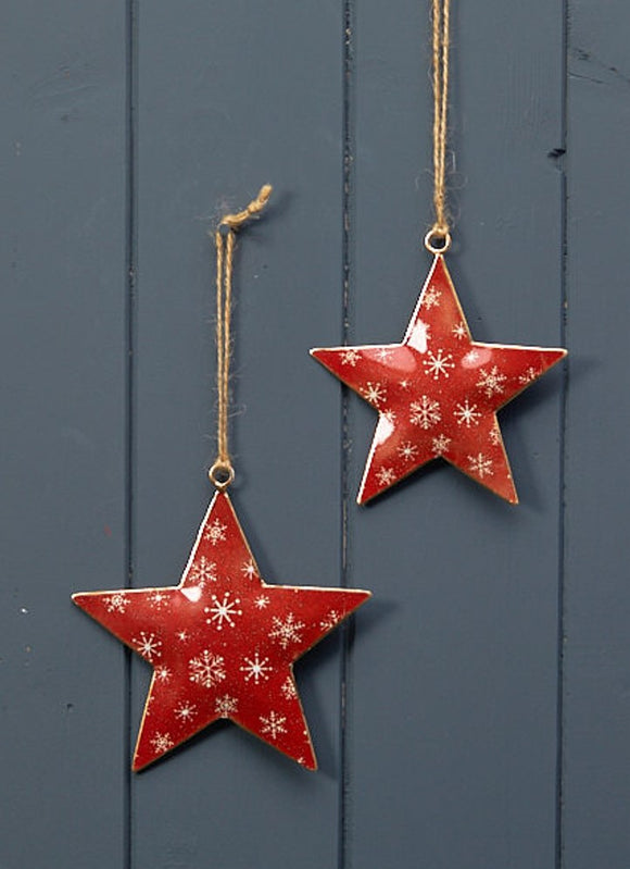 Hanging Red Star with Snowflake detail - 10.5cm