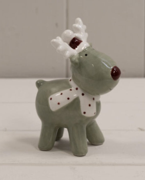 Light Green/White Ceramic Reindeer - 10cm