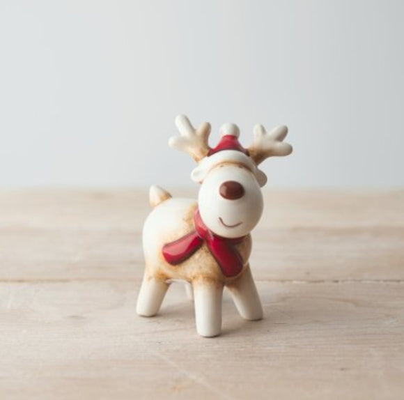 Ceramic Red Nose Reindeer - 9cm